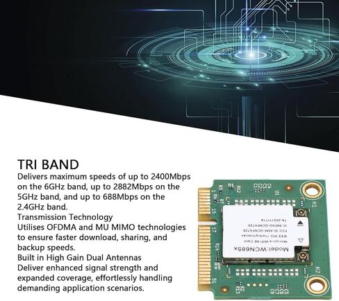 بطاقة Yoidesu WiFi 6E اللاسلكية، بطاقة WiFi PCIE صغيرة، 6 جيجا هرتز 5 جيجا هرتز 2.4 جيجا هرتز ثلاثي الموجات، بلوتوث 5.3، 6 جيجا، هوائيات OFDMA MU MIMO، دعم Wins 11 10 PC in Saudi Arabia