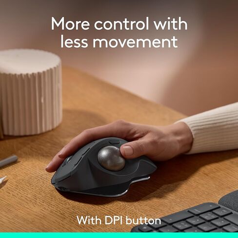 Logitech MX Ergo S Advanced Wireless Trackball Mouse, USB-C Rechargeable Wireless Ergonomic Mouse with Bluetooth and Encrypted Dongle, 6 Programmable Buttons, for PC/Mac in Saudi Arabia