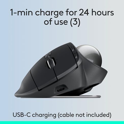 Logitech MX Ergo S Advanced Wireless Trackball Mouse, USB-C Rechargeable Wireless Ergonomic Mouse with Bluetooth and Encrypted Dongle, 6 Programmable Buttons, for PC/Mac in Saudi Arabia