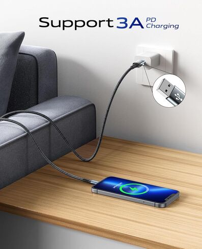كابل USB C شحن سريع 3A [عبوة من قطعتين بطول 6 أقدام]، كابل USB A إلى USB C، سلك شاحن USB مضفر متين للغاية إلى USB C متوافق مع iPhone 17 16 15 Pro Max وSamsung Galaxy S10 وLG والمزيد - أسود in Kuwait