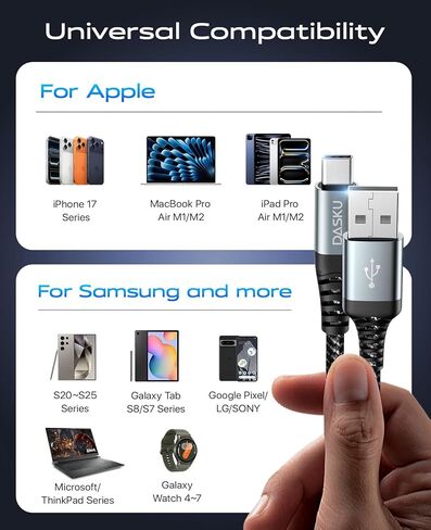 كابل USB C شحن سريع 3A [عبوة من قطعتين بطول 6 أقدام]، كابل USB A إلى USB C، سلك شاحن USB مضفر متين للغاية إلى USB C متوافق مع iPhone 17 16 15 Pro Max وSamsung Galaxy S10 وLG والمزيد - أسود in Kuwait