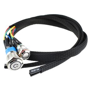 2 قطعة مفتاح الهيكل - زر معدني | إعادة ضبط التمهيد مقاس 12 مم وكابل تبديل المضيف مقاس 16 مم | مع كابل تمديد 60 سم، تشغيل/إيقاف تشغيل ATX | لبناء الكمبيوتر DIY in Kuwait