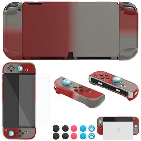 حافظة COMCOOL قابلة للإرساء لجهاز Nintendo Switch OLED - [حماية من السقوط من الدرجة العسكرية بطول 9 أقدام] [مع واقي شاشة من الزجاج المقسى ومقابض الإبهام] غطاء واقٍ لجهاز Nintendo Switch OLED - أحمر أوف وايت in Kuwait