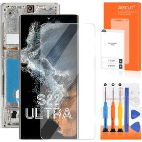 شاشة OLED بديلة لهاتف Samsung Galaxy S22 Ultra لشاشة Samsung S22 Ultra LCD S908 S908U LCD محول رقمي لشاشة تعمل باللمس باللون الفضي مع إطار (إصدار الولايات المتحدة، يدعم بصمة الإصبع) in Saudi Arabia