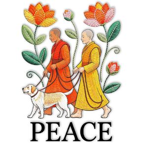 Peace Walking Monks with Dog and Lotus Floral Illustration UV DTF Clear Transfer Decal Stickers for Laptops, Mugs, Tumblers, Phones, Car in Saudi Arabia