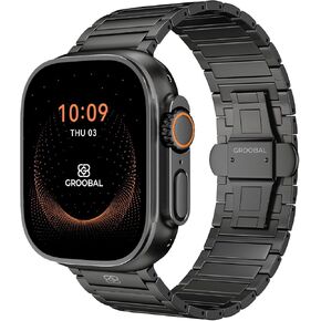 سوار من التيتانيوم متوافق مع ساعة Apple Watch Ultra 3/2/1 49 مم للرجال والسلسلة 11/10 46 مم، تيتانيوم من الدرجة 5 مع طلاء DLC لسوار ساعة Ultra 3، سوار معدني سهل الضبط ومشبك فراشة in Kuwait