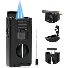 ولاعة شعلة بوتان نفاث مزدوجة 5 في 1 مدمجة على شكل حرف V، لكمة، حامل، أداة تحسين الرسم، هدية ولاعة بوتان قابلة لإعادة الملء مقاومة للرياح للرجال، ولاعات رائعة للشموع، في الهواء الطلق (بدون غاز) in Kuwait