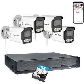 نظام كاميرا أمان خارجي، 4 قطع كاميرات IP PoE سلكية بدقة 5 ميجابكسل، رؤية ليلية ملونة، أطقم كاميرات المراقبة، 4K 8CH NVR مع محرك أقراص ثابتة سعة 1 تيرابايت للتسجيل على مدار الساعة طوال أيام الأسبوع in Kuwait