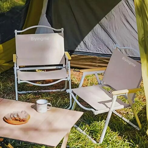 Folding Camping Chair, Lightweight, Heavy-Duty Outdoor Beach Chair for Camping Picnics BBQ Patio Backyard 280lbs Support Beige, Biyingme in Saudi Arabia