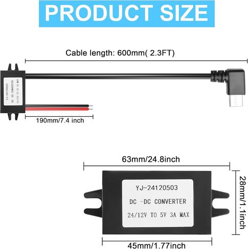 DC 12V/24V to 5V USB C Step Down Converter Power Adapter,3A 15W Type-C Right Angle Buck Module Step Down Voltage Regulator Power Converter Adapter with LCD TV,LED;Interphone(90Degree) in Saudi Arabia