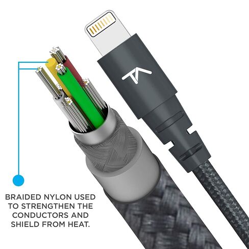 كابل Tech Armor Apple MFi المعتمد بطول 6 أقدام USB C إلى Lightning مزامنة/شحن متوافق مع iPhone وiPad وMacBook وiPod، يدعم الشحن السريع (مع شواحن من النوع C)، أسود [عبوة واحدة] in Saudi Arabia