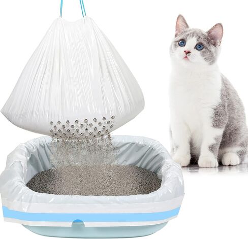 56 Count 31 x 18 Inch Sifting Cat Litter Bags Large Thick Cat Litter Box Liners with Holes Portable Thick Cat Litter Bags Drawstring Litter Box Liners for Pets Cats Litter Box Supplies in Kuwait