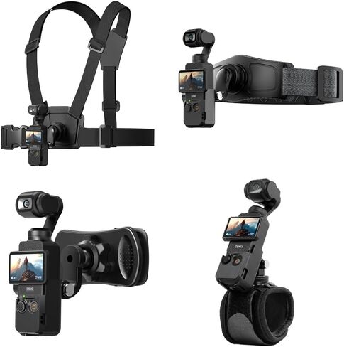 مجموعة ملحقات SUREWO 4 في 1 DJI Osmo Pocket 3 ملحقات، حزام تثبيت سريع الفك على الصدر/حزام رأس سريع الفك/ حزام معصم دوار 360 درجة/ حامل مشبك سريع مع محول توسيع (مجموعة 1) in Kuwait