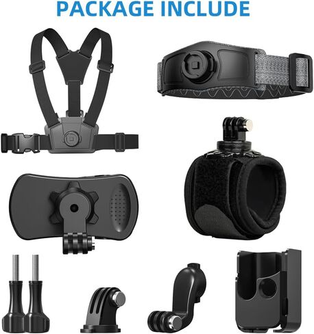 مجموعة ملحقات SUREWO 4 في 1 DJI Osmo Pocket 3 ملحقات، حزام تثبيت سريع الفك على الصدر/حزام رأس سريع الفك/ حزام معصم دوار 360 درجة/ حامل مشبك سريع مع محول توسيع (مجموعة 1) in Kuwait