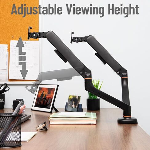 Mind Reader Dual Monitor Gas Spring Desk Mount, Counter-Balance Arm for 13"–32" Monitors, VESA 75x75 / 100x100, ±180° Rotation, ±65° Tilt, ±180° Swivel, 19.8 lb Capacity Each, Cable Management, Black in Saudi Arabia