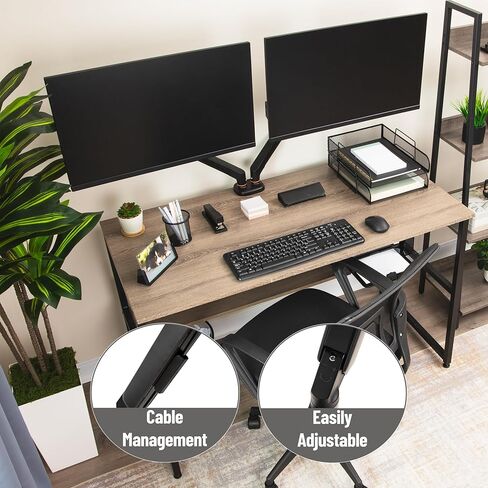 Mind Reader Dual Monitor Gas Spring Desk Mount, Counter-Balance Arm for 13"–32" Monitors, VESA 75x75 / 100x100, ±180° Rotation, ±65° Tilt, ±180° Swivel, 19.8 lb Capacity Each, Cable Management, Black in Saudi Arabia