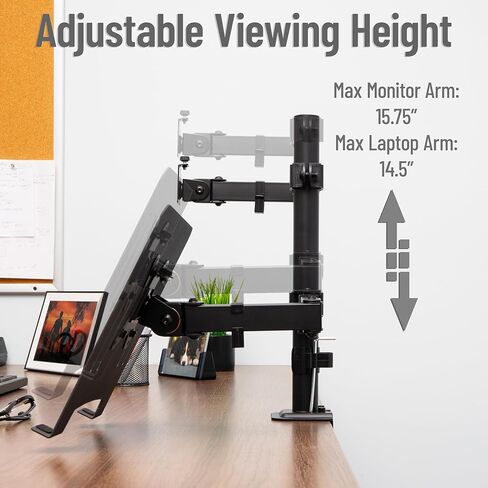Mind Reader Dual Arm Monitor and Laptop Desk Mount, Adjustable Stand for 17"–32" Screens, VESA 75x75/100x100, 180° Rotation, ±90° Swivel, ±90° Tilt, Black in Saudi Arabia