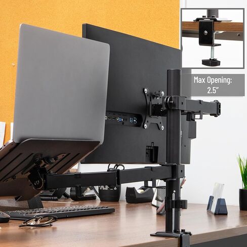 Mind Reader Dual Arm Monitor and Laptop Desk Mount, Adjustable Stand for 17"–32" Screens, VESA 75x75/100x100, 180° Rotation, ±90° Swivel, ±90° Tilt, Black in Saudi Arabia