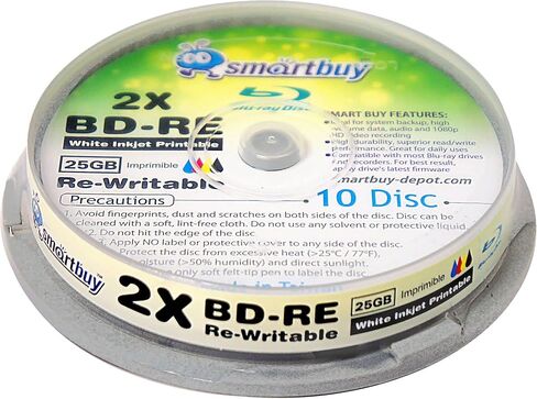 100 Pack Smartbuy 2X 25GB Blue Blu-ray BD-RE Rewritable White Inkjet Hub Printable Blank Bluray Disc in Saudi Arabia