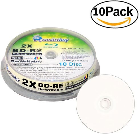 100 Pack Smartbuy 2X 25GB Blue Blu-ray BD-RE Rewritable White Inkjet Hub Printable Blank Bluray Disc in Saudi Arabia