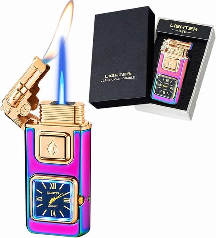 Torch Lighter, Smart Voice-Control Magic Dual Flame Dragon Lighter, Windproof Design with Visible Fuel Tank, Adjustable Flame Refillable Butane Lighters for Men Friends Gifts (Without Butane)-Black-D in Kuwait