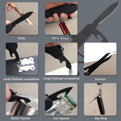 سكين جيب متعدد المهام 7 في 1، سكين متعدد المهام من الفولاذ المقاوم للصدأ مع مقص، فتاحة زجاجات، فتاحة علب، مفتاح، سكين، شفرة، سكين جيب متعدد الأدوات للتخييم في الهواء الطلق، صيد الأسماك، البقاء على قيد الحياة، المشي لمسافات طويلة in Kuwait