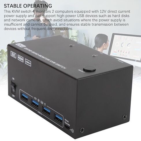 محول GOWENIC KVM، 4 شاشات 2 أجهزة كمبيوتر DisplayPort 8K 60 هرتز 4K 144 هرتز مع 4 منافذ USB 3.0، لأجهزة الكمبيوتر OS X OS Unix (الولايات المتحدة) in Saudi Arabia