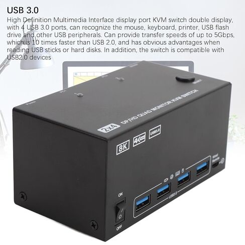 محول GOWENIC KVM، 4 شاشات 2 أجهزة كمبيوتر DisplayPort 8K 60 هرتز 4K 144 هرتز مع 4 منافذ USB 3.0، لأجهزة الكمبيوتر OS X OS Unix (الولايات المتحدة) in Saudi Arabia