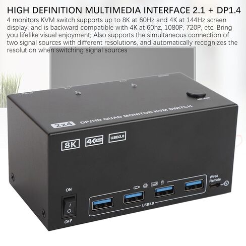 محول GOWENIC KVM، 4 شاشات 2 أجهزة كمبيوتر DisplayPort 8K 60 هرتز 4K 144 هرتز مع 4 منافذ USB 3.0، لأجهزة الكمبيوتر OS X OS Unix (الولايات المتحدة) in Saudi Arabia