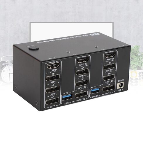 محول GOWENIC KVM، 4 شاشات 2 أجهزة كمبيوتر DisplayPort 8K 60 هرتز 4K 144 هرتز مع 4 منافذ USB 3.0، لأجهزة الكمبيوتر OS X OS Unix (الولايات المتحدة) in Saudi Arabia