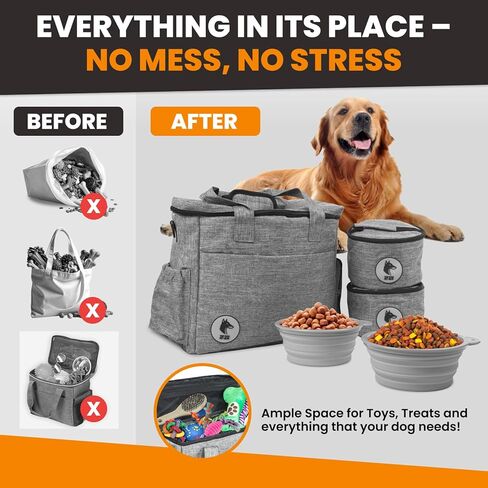 Black Dog Travel Bag for Supplies - Includes Travel Bag, Travel Dog Bowls, Food Storage - Airline Approved Dog Bags for Traveling - Dog Travel Accessories for Camping, Beach in Kuwait