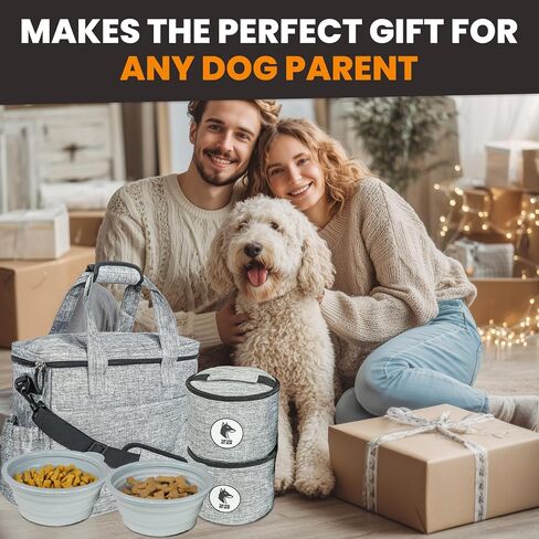 Black Dog Travel Bag for Supplies - Includes Travel Bag, Travel Dog Bowls, Food Storage - Airline Approved Dog Bags for Traveling - Dog Travel Accessories for Camping, Beach in Kuwait