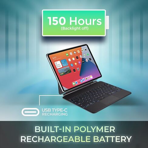 حافظة لوحة مفاتيح بلوتوث Adesso WKB-7020 لجهاز iPad Pro 12.9 بوصة (الجيل الثالث والرابع والخامس والسادس) وiPad Air 13 بوصة (M2/M3)، تصميم ألومنيوم نحيف للغاية مع غطاء مغناطيسي، ومفاتيح تبديل مقصية in Kuwait
