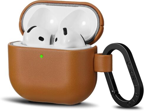 ORNARTO Compatible with AirPods 4 Case, Full Protective Vegan Leather Cover for AirPods 4th Generation (2024), Front LED Visible, Caramel Brown in Saudi Arabia