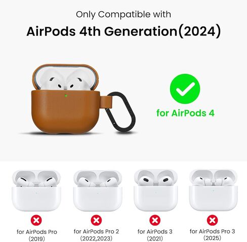 ORNARTO Compatible with AirPods 4 Case, Full Protective Vegan Leather Cover for AirPods 4th Generation (2024), Front LED Visible, Caramel Brown in Saudi Arabia