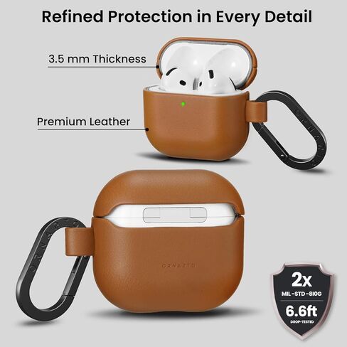 ORNARTO Compatible with AirPods 4 Case, Full Protective Vegan Leather Cover for AirPods 4th Generation (2024), Front LED Visible, Caramel Brown in Saudi Arabia