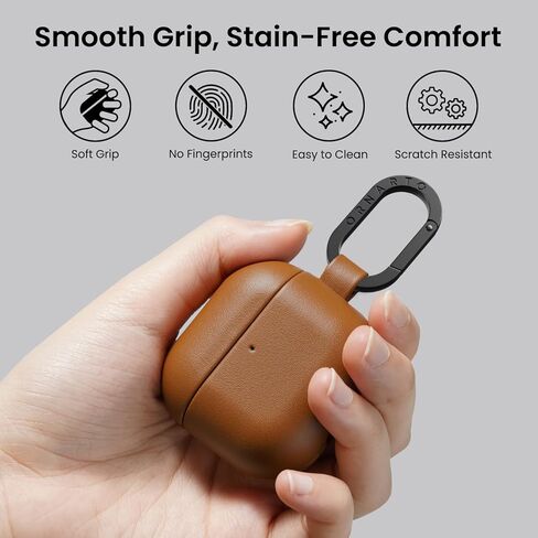 ORNARTO Compatible with AirPods 4 Case, Full Protective Vegan Leather Cover for AirPods 4th Generation (2024), Front LED Visible, Caramel Brown in Saudi Arabia
