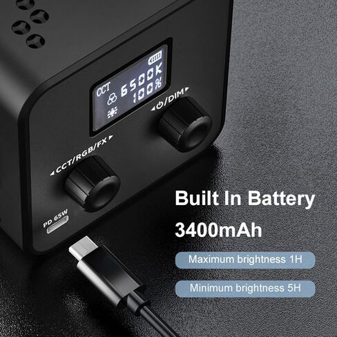 Yoidesu 40W RGB LED Video Light، مصباح تصوير COB محمول مع درجة حرارة لون قابلة للتعديل، فيديو بطارية 3400 مللي أمبير في الساعة لمدونة الفيديو والبث المباشر واستوديو الصور in Saudi Arabia