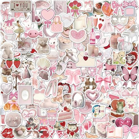 150pcs Coquette Stickers Cute Vinyl Laptop Sticker Monogram Decal Vintage Aesthetic StickersWaterproof Aesthetic Stickers, Pink Sticker Pack for Girls Water Bottles Laptop Computer Phone Guitar in Saudi Arabia