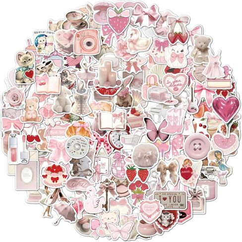 150pcs Coquette Stickers Cute Vinyl Laptop Sticker Monogram Decal Vintage Aesthetic StickersWaterproof Aesthetic Stickers, Pink Sticker Pack for Girls Water Bottles Laptop Computer Phone Guitar in Saudi Arabia