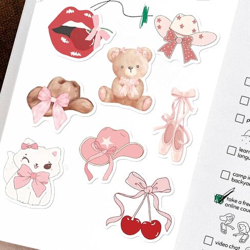 150pcs Coquette Stickers Cute Vinyl Laptop Sticker Monogram Decal Vintage Aesthetic StickersWaterproof Aesthetic Stickers, Pink Sticker Pack for Girls Water Bottles Laptop Computer Phone Guitar in Saudi Arabia