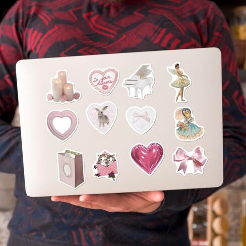 150pcs Coquette Stickers Cute Vinyl Laptop Sticker Monogram Decal Vintage Aesthetic StickersWaterproof Aesthetic Stickers, Pink Sticker Pack for Girls Water Bottles Laptop Computer Phone Guitar in Saudi Arabia