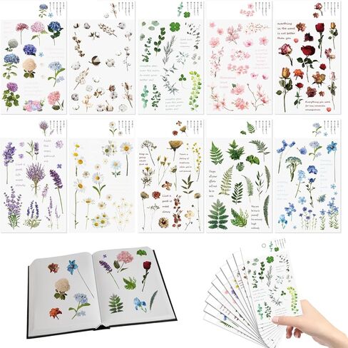 160 Piece Flower Scrapbooking Stickers Transparent Plants Flower Stickers Vintage for DIY Scrapbook Photo Album Collection Laptop Planner in Saudi Arabia