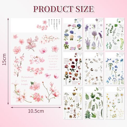 160 Piece Flower Scrapbooking Stickers Transparent Plants Flower Stickers Vintage for DIY Scrapbook Photo Album Collection Laptop Planner in Saudi Arabia
