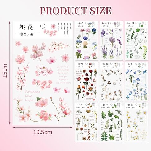 160 Piece Flower Scrapbooking Stickers Transparent Plants Flower Stickers Vintage for DIY Scrapbook Photo Album Collection Laptop Planner in Saudi Arabia