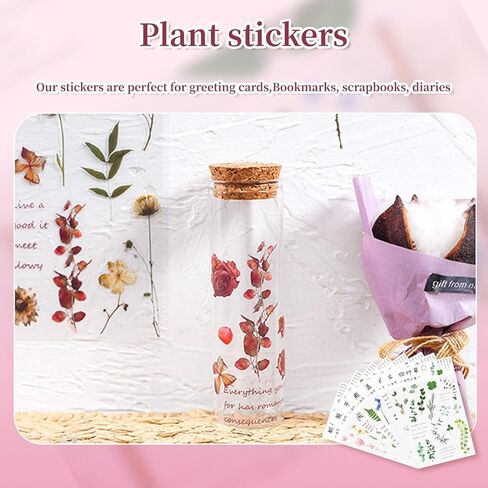 160 Piece Flower Scrapbooking Stickers Transparent Plants Flower Stickers Vintage for DIY Scrapbook Photo Album Collection Laptop Planner in Saudi Arabia
