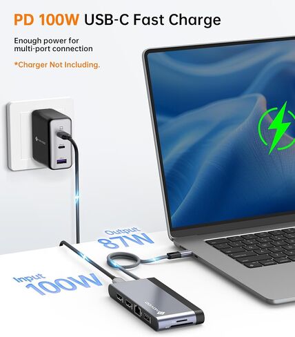 محطة إرساء Novoo USB C محول HDMI مزدوج، 10 في 1 متعدد الشاشات 8K مع 2 HDMI وVGA و100W PD و3 USB وبطاقة TF USB-C 3.0 Hub متعدد المنافذ متوافق مع أجهزة الكمبيوتر المحمولة MacBook/Dell/HP/Lenovo Surface in Kuwait