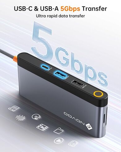 محطة إرساء Novoo USB C محول HDMI مزدوج، 10 في 1 متعدد الشاشات 8K مع 2 HDMI وVGA و100W PD و3 USB وبطاقة TF USB-C 3.0 Hub متعدد المنافذ متوافق مع أجهزة الكمبيوتر المحمولة MacBook/Dell/HP/Lenovo Surface in Kuwait
