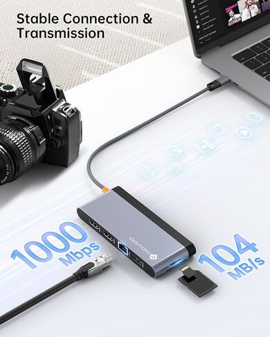محطة إرساء Novoo USB C محول HDMI مزدوج، 10 في 1 متعدد الشاشات 8K مع 2 HDMI وVGA و100W PD و3 USB وبطاقة TF USB-C 3.0 Hub متعدد المنافذ متوافق مع أجهزة الكمبيوتر المحمولة MacBook/Dell/HP/Lenovo Surface in Kuwait