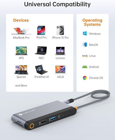محطة إرساء Novoo USB C محول HDMI مزدوج، 10 في 1 متعدد الشاشات 8K مع 2 HDMI وVGA و100W PD و3 USB وبطاقة TF USB-C 3.0 Hub متعدد المنافذ متوافق مع أجهزة الكمبيوتر المحمولة MacBook/Dell/HP/Lenovo Surface in Kuwait